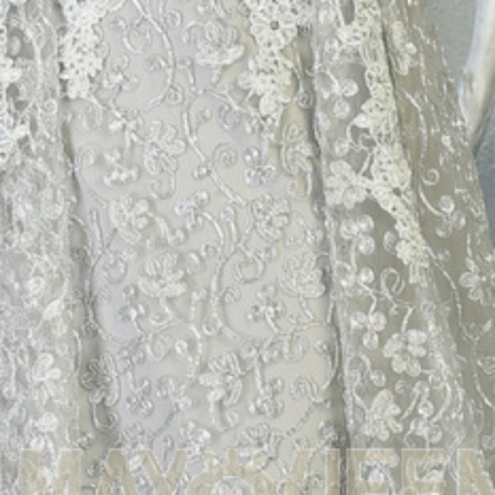 GOLD OR SILVER BEADED LACE EVENING GOWN - Picture 6 of 8